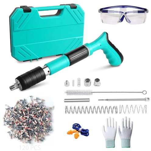 Yabingbos Pistola Sparachiodi Manuale con Potenza Regolabile su 5 Livelli, Pistola Sparachiodi Portatile 120 Pcs Chiodi Rotondi per Soffitti, Tubi, Installazione Circuiti, Decorazione Interna(blu)