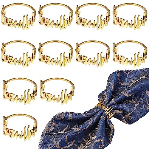 TYFYH 12 Stück Serviettenringe Gold Bismillah Letter Metall Serviettenring für Ramadan, Hochzeit, Weihnachten, Thanksgiving, Bankett Serviettenring