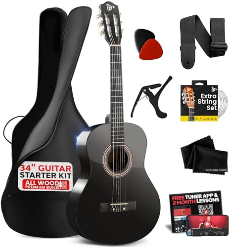 Pyle Kit de Guitarra acústica para Principiantes, 1/2 tamaño Junior, Instrumento de Cuerda de Nailon con cejilla, Correa, Juego de Cuerdas Extra, Bolsa de Concierto, Guitarras para Principiantes