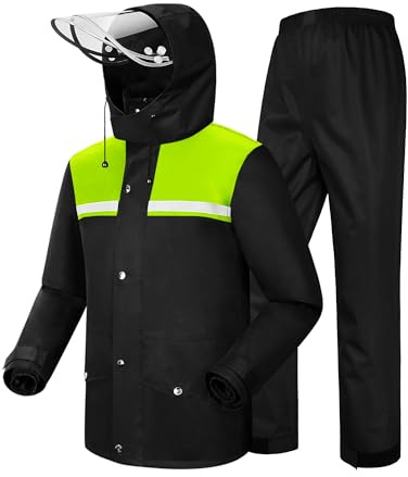 iCreek Rain Suit Waterproof Jacket and Trouser Suit Raincoat for Men and Women Outdoor All-Sport Breathable Anti-storm (Black/Fluorescent Green, M)