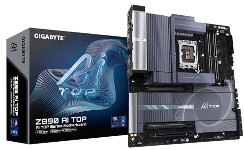 GIGABYTE Z890 AI TOP Mainboard - Intel Core Ultra (Serie 2) CPUs, 16+1+2 Phasen VRM, bis zu 9500 MHz DDR5 (OC), 1xPCIe 5.0 + 3xPCIe 4.0 M.2, Wi-Fi 7, 10 GbE LAN, Thunderbolt 5