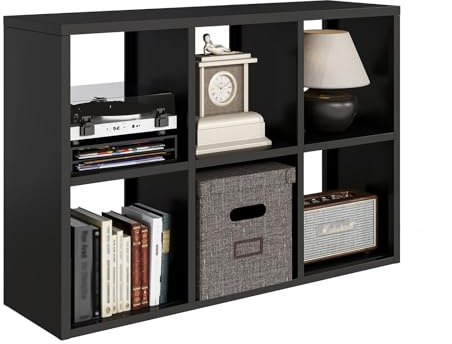 IRONMIX Metal 6 Cube Storage Organizer, Short Black Bookshelf with Storage, Small Horizontal Bookshelf, 2 Tier Open Bookcase Cube Shelf, Freestanding TV Stand for Home Office Library (Black, 1037)