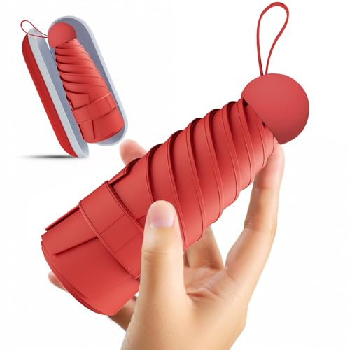 Ombrello pieghevole da viaggio mini taglio a vento,ideale da tenere in tasca o in borsa, ombrello portafoglio in tessuto ecologico, ideale per i viaggi quotidiani, ragazzi e ragazze, regali, Y-Rosso