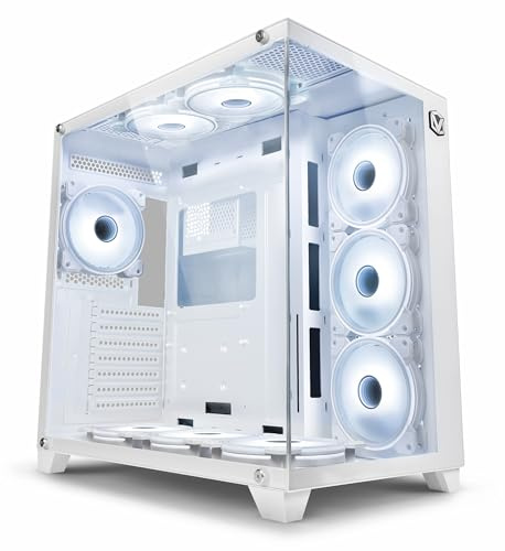 Vibox VTX-6W Boîtier PC de jeu ATX, blanc, 10 ventilateurs RVB Infinity 120 mm, verre trempé, triple support de radiateur de 360 mm
