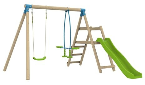 TP Toys Station de Jeu en Bois Arbousier – Balançoire, Vis-à-Vis, Toboggan et Kit d’Ancrage – Hauteur 190 cm – Bois Certifié PEFC – Aire de Jeux Extérieure Sécurisée pour Enfants Dès 3 Ans
