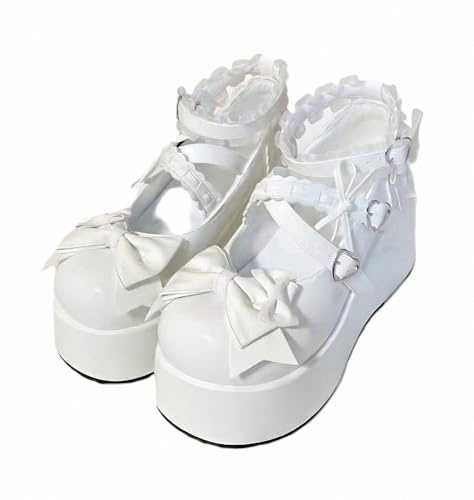 FQLGJMY Lolita Mary Jane-skor gotisk rund tå tjock platåklack spets färgglad punk rock söt Kawaii med JK bubbla prinsessa klänning Demin läder kjol jeans