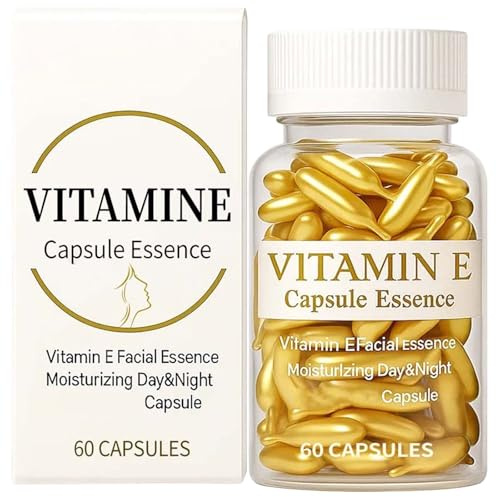 Vitamin-E-serumkapslar för ansiktet, 60 mjukgelkapslar, anti-aging nattserum, utjämnande, fuktgivande och vårdande ansiktessens, vitamin-serum mot pigmentfläckar strålande (1ST)