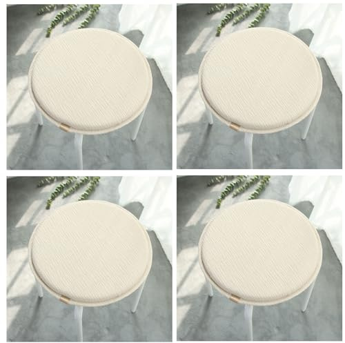 Uppsättning av 6 runda sittdynor för utomhusbruk med knytband bekväma trädgårdsstolsdynor 40 cm vita uteplatskuddar för och utomhusbruk