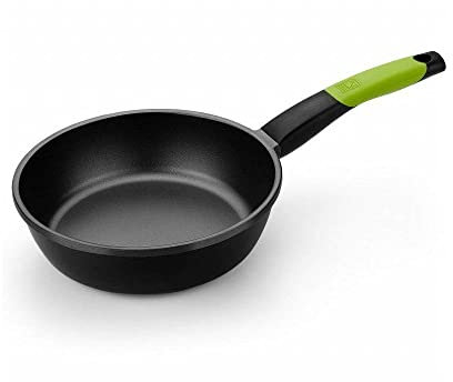 BRA SARTEN Honda Prior A121446 24CM Espesor 5MM Aluminio Fundido Teflon Antiadherente Mango ERGONOMICO con Silicona 24 cm, Negro, 0.79 cm