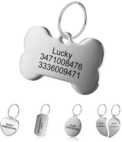 LYL Targhetta d’identificazione per Animali Domestici, in Acciaio Inox, Incisione Personalizzata Fronte/Retro, per Gatto e Cane, Forme Diverse (Due)