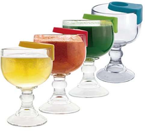 Chefcaptain Schooner Gläser mit 4 farbigen Clips, extragroß, Kristall-Stil, kein Blei, Garnelen, Cocktail, Coronaritas, Margaritas (4 Schooner Gläser mit 4 farbigen Kunststoff-Clips)