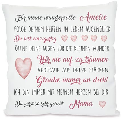Manufaktur Liebevoll I Kissen Personalisiert Geschenk Konfirmation Firmung Jugendweihe Einschulung Geburtstag Mädchen Kissen mit Wünschen