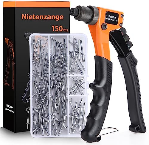 Preciva Nietzangen-Set, Nietpistolen-Werkzeug, Handnietzangen-Kit, Hochleistungs-Nietpistole, professioneller Nietpistolen-Satz mit 150 Nieten 2.4mm 3.2mm 4mm 4.8mm Vier Größen