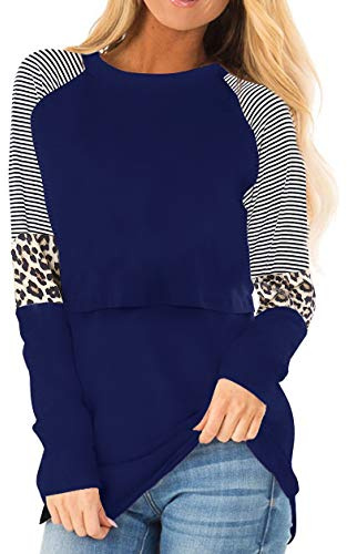 Smallshow Camiseta Lactancia Verano Manga Larga Maternidad Embarazada Ropa Top,Navy,M