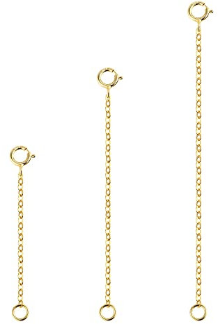 3 extensores de collar de oro de 14 quilates, cadena de extensión de plata de ley 925 para pulsera, tobillera, fabricación de joyas de 1, 2 y 3 pulgadas