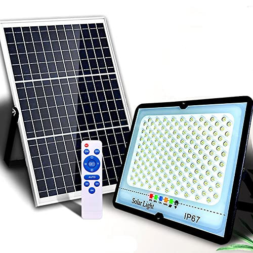 RATSTONE LED Luz Solar Exterior, 200W Foco Proyector LED Solar con Mando a Distancia,200 LED Luces IP66 a Prueba de Agua Regulable,con Cable de 8m,para Exterior Jardín, Patios, Garajes