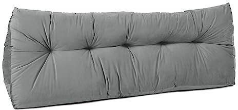 Lancashire Textiles 20 x 50 x 150cm (King Size Bed) Luxury Faux Suede Triangular Wedge Bedroom Headboard Cushion - Headboard Bolster Support Pillow for Bed, Sofa, Chair - Steel - Made in Britain