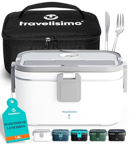 TRAVELISIMO Scaldavivande Elettrico Portatile Extra Grande 1,8L 80W Portapranzo Riscaldabile Portatile, 220V/12V/24V Scalda Vivande Portatile Elettrico per Viaggio e Lavoro, Porta Pranzo Riscaldabile