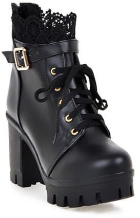 Ulalaza Mode Cheville Sexy Talons Hauts Plateforme Botte de Combat pour Femmes Pointu Fermeture Éclair Chelsea Botte Double Élastique Rétro Robe Rue Marche Fête De Mariage