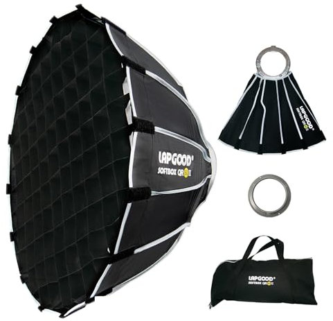 LapgoodSoftbox 60cm/23.6-Zoll, Softbox QR60II Tragware Quick-Install Softbox mit Wabengitter und Bowen Mount für Photography Studio Blitzkopf und Monolight