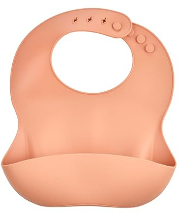 THERMOBABY - Bavoir En Silicone - Bavoir Bebe Avec Récupérateur - Bavoir Souple - Bavoir Ajustable Et Facile à Nettoyer - Pêche
