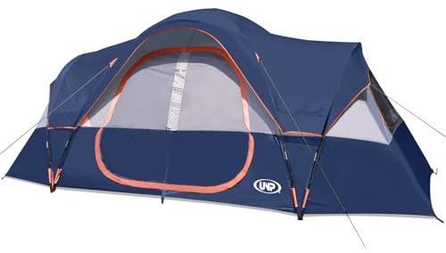 UNP Camping Tent 10-Person-Family Tents, Parties, Music Festival Tent, Big, Easy Up, 5 Large Mesh Windows, Double Layer, 2 Room, Waterproof, Weather Resistant, 18ft x 9ft x78in (Navy Blue)
