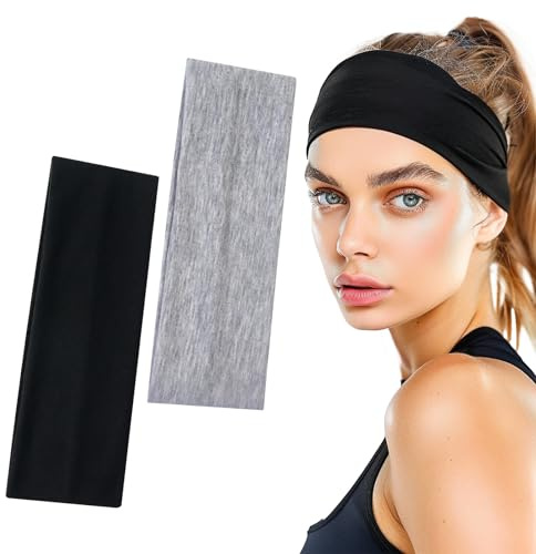 Sularpek 2PCS Fasce per Capelli, Fascia Elastica per Capelli, Fascia per Capelli Donna, Sportiva Antiscivolo Fascia Capelli, per Donne O Uomini, Sport, Yoga, Trucco, Fitness(Nero, Grigio)
