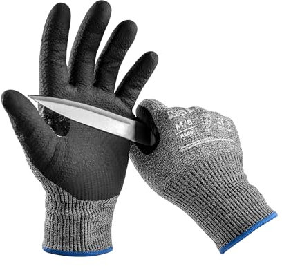 LANON Niveau D Gants Anti Coupure, Gants de Travail en Nitrile, Adaptation 3D Confortable, Pouces Renforcés, Dextérité, Respirants, Mécaniques, Écran Tactile, Taille M/8 (1 Paire)