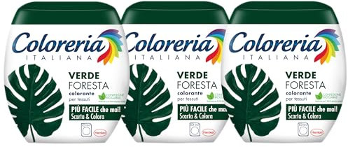 Coloreria Italiana Grey Farbstoff für Stoffe und Kleidung in der Waschmaschine, Waldgrün, 3 Packungen à 350 g