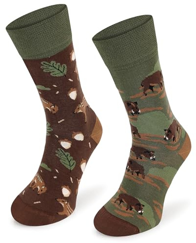 SKIETY - Chaussettes pour Chasseurs - Chaussettes en Coton pour Hommes - Cadeau Amusant - Cadeau d'Anniversaire pour Lui - Chaussettes Colorées - Taille 43-46 - Avec Motif de Sanglier