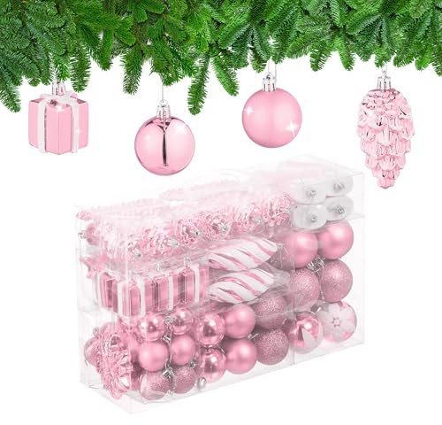 Relaxdays Boules de Noël, Lot de 72, en Plastique, Ornements de Sapin, cœurs, Bottes, Pommes de pin, Roses