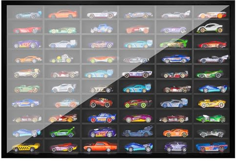 DisplayMore Wooden Wall Mount Display Case for Hot Wheels with Dust Resistant Acrylic Door ,Matchbox 1/64 Scale Diecast Model Cars Display Storage Organizer Case, Stores up to 60 Cars