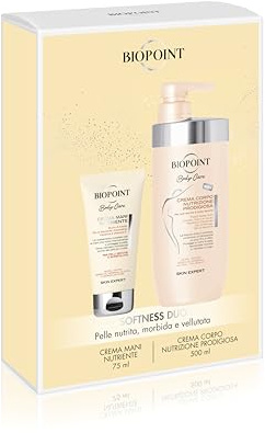 Biopoint - Set Regalo Creme Corpo Nutrizione Prodigiosa 500ml e Crema Mani Nutriente 75ml, Azione Protettiva per la Pelle Secca e Molto Secca, Pelle Nutrita, Morbida e Vellutata