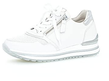Gabor Damen Low-Top Sneaker, Frauen Halbschuhe,Komfortable Mehrweite (H),Strassenschuhe,Freizeitschuhe,Weiss/Silber(perf),38 EU / 5 UK