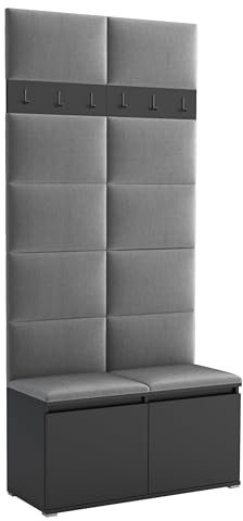Brent - Garderobenschrank Flur Schwarz mit sitzbank 100 cm Breit Luton 1 - Multifunktionale Flurgarderobe Set mit Stauraum und Wandpaneel, Garderobe mit Sitzfläche und Kleiderhaken