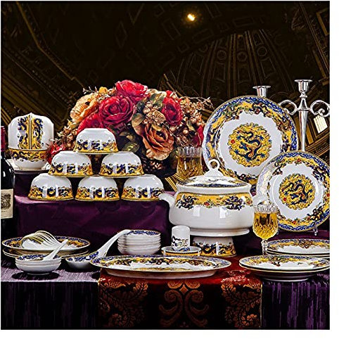 SQMGFA Vajilla de Lujo Vajilla Platos Platos Cerámica Combinada Servicio de Cena Juego de Cuencos Platos de Postre Platos hondos Platos de Cena