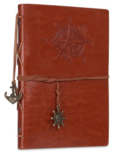 Qixora Journal à Spirale Rechargeable, 160 Pages Carnet Notes A5, 23,5x16 cm Vintage Carnet de Voyage, Journal Intime Portable, Agenda Rechargeable Carnets de Voyage avec Classeur, Marron