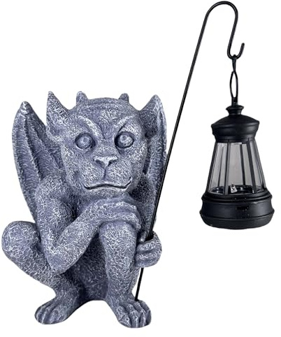 memeyou Gargoyle Statues Outdoor with Solar Lantern Gothic Garden Lamp Decor Outside Dragon Winged Gargoyle for Porch Patio Lawn Yard Ornament Trolls Figurine Gifts for Women Mom Grandma