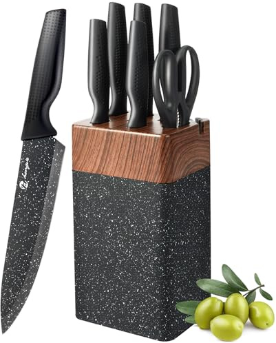 micocali Kitchen Knife Set, 6 Piece Knife Set with Block, Stainless Steel Kitchen Knives for Chopping Chef, Utility,Bread, Filleting & Paring Tools.