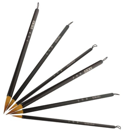 DIYEAH Juego de 6 Pinceles de Caligrafía China Set de Pinceles de Tinta Negra Mango Metálico Tamaños Grande Mediano y Pequeño 2 Unidades Cada Uno para Pintura Dibujo y Escritura