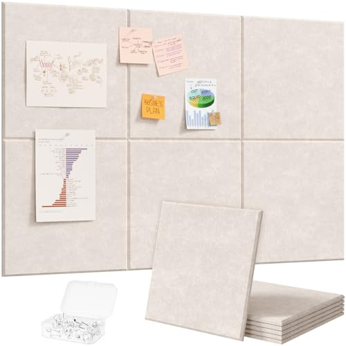 Lifewit Tableau en feutre adhésif décoratif, lot de 6 panneaux-90x60 cm, idéal pour afficher notes et photos au bureau ou à la maison, 30 punaises incluses, alternative au liège, Beige Avòine