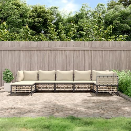 Frdhee Ensemble de meubles de jardin 7 pièces avec coussins en polyrotin et rotin synthétique, groupe de bancs d'angle, pour balcon, terrasse, cour arrière