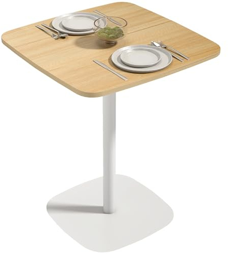 HOMCOM Table à Manger carrée pour 2 Personnes, 60 x 60 x 75 cm, Table de Cuisine avec Plateau en Effet Bois, Base carrée en Acier et Patins antidérapants, Style Moderne, Effet Bois Naturel