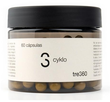 Tres60 - Cyklo Regulador Hormonal - 60 Cápsulas - Sauzgatillo (Vitex Agnus-Castus), Magnesio, Zinc y Vitamina B6 - Complemento para Equilibrio Hormonal y Bienestar Femenino - Síndrome Premenstrual