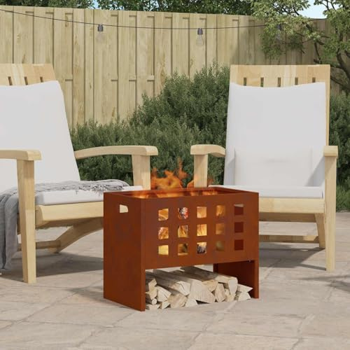 GeenYuu Brasero marrón de acero 50 x 30 x 40 cm, chimenea portátil para exteriores, para jardín, terraza, balcón, moderna cesta de fuego, decoración con llama cálida y buena ventilación