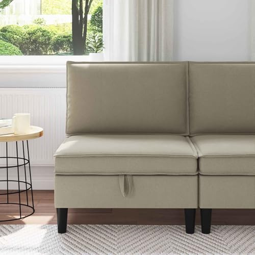 Ziaphsol mellansoffa med förvaringsutrymme sand sammet modern design, hållbart material, inklusive sovfunktion, sänglåda, avslappningsfunktion för vardagsrum, kontor, lounge, skandinavisk, vintage
