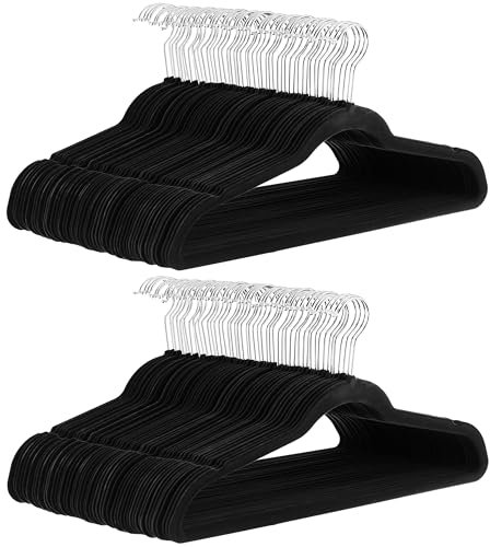 Amazon Basics Schmale und rutschfeste Kleiderbügel für Hemden/Anzug/Kostüm, 100er-Pack, Schwarz