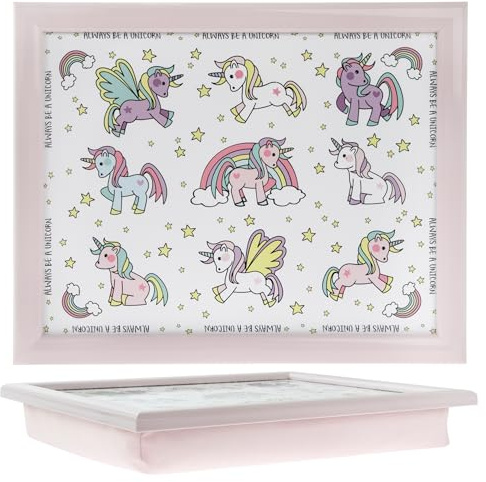The Leonardo Collection Little Stars Unicorn Laptray Small For Food Serving & Breakfast | Comfortable Lap Trays With Bean Bag Cushion | Durable Laptrays For Eating On Lap For Adults