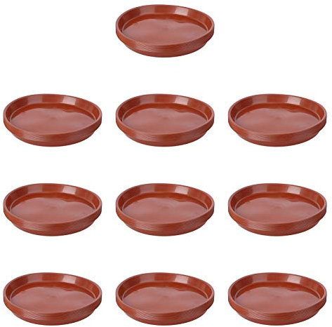 Yardwe 10 PCS Round Plastic Plant Saucer Tray Plant Pot Saucer Flower Pot Tray for Garden Potted Water Drips and Soil Balcony 7.8 x 7.8 x 0.67 Inch (Red)