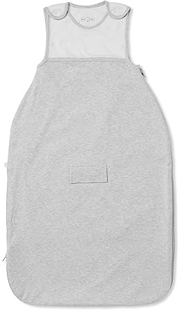 MORI Baby Clever Sleeping Bag in Grey - Unisex Toddler Organic Cotton and Bamboo Fabric - 0.5 Tog Ideal for Warm Weather - One Size